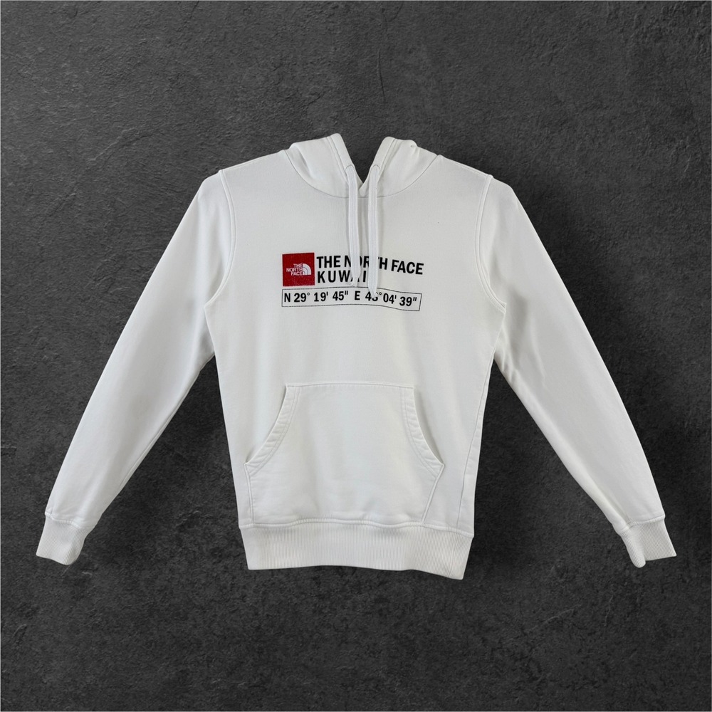 The North Face Kuwait GPS Coordinates Hoodie Mens XS White Graphic Sweatshirt